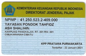 NPWP Yayasan Pondok Tahfidz Ash-Shalihin Purwakarta